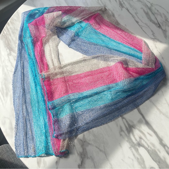 Accessory Street Accessories - Vintage Accessory Street ITALY Mesh Striped Knit Scarf in blue purple pink VTG